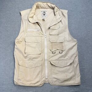 VTG Banana Republic Safari Vest Mens Large Cream Travel Outdoor Packable Hood